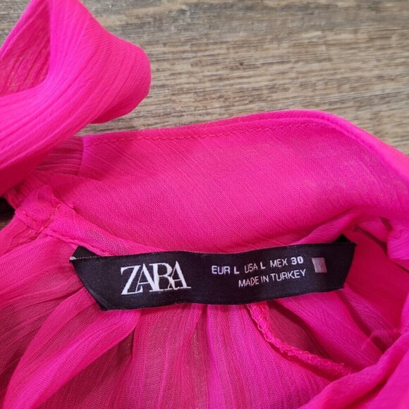ZARA | Blouse Tie Detail Sheer Top | Sz. L - Picture 8 of 9